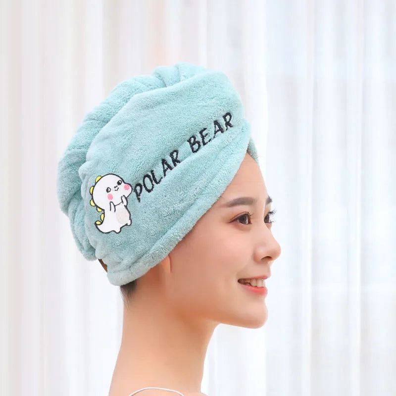 Microfiber Hair Towel & Fun Turban Polar Bear Hair Wrap