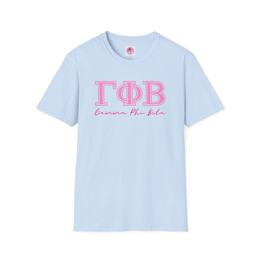 "Gamma Phi Beta" Sorority Girl Greek Script Softstyle T-Shirt