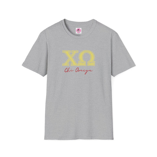 "Chi Omega" Sorority Girl Greek Script Softstyle T-Shirt