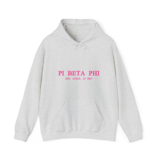 "Pi Beta Phi Est" PINK Heavy Blend™ Hooded