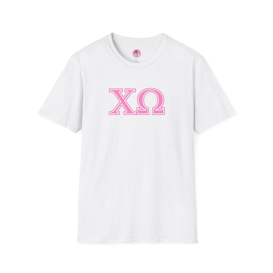 "Chi Omega" Sorority Girl Greek PINK Softstyle T-Shirt