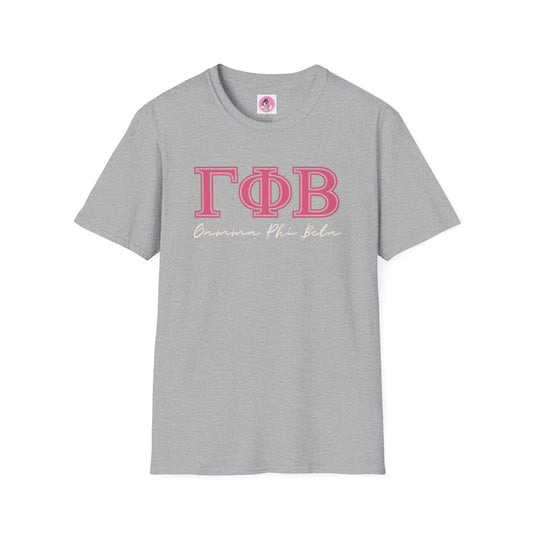 "Gamma Phi Beta" Sorority Girl Greek Script Sof-tstyle T-Shirt