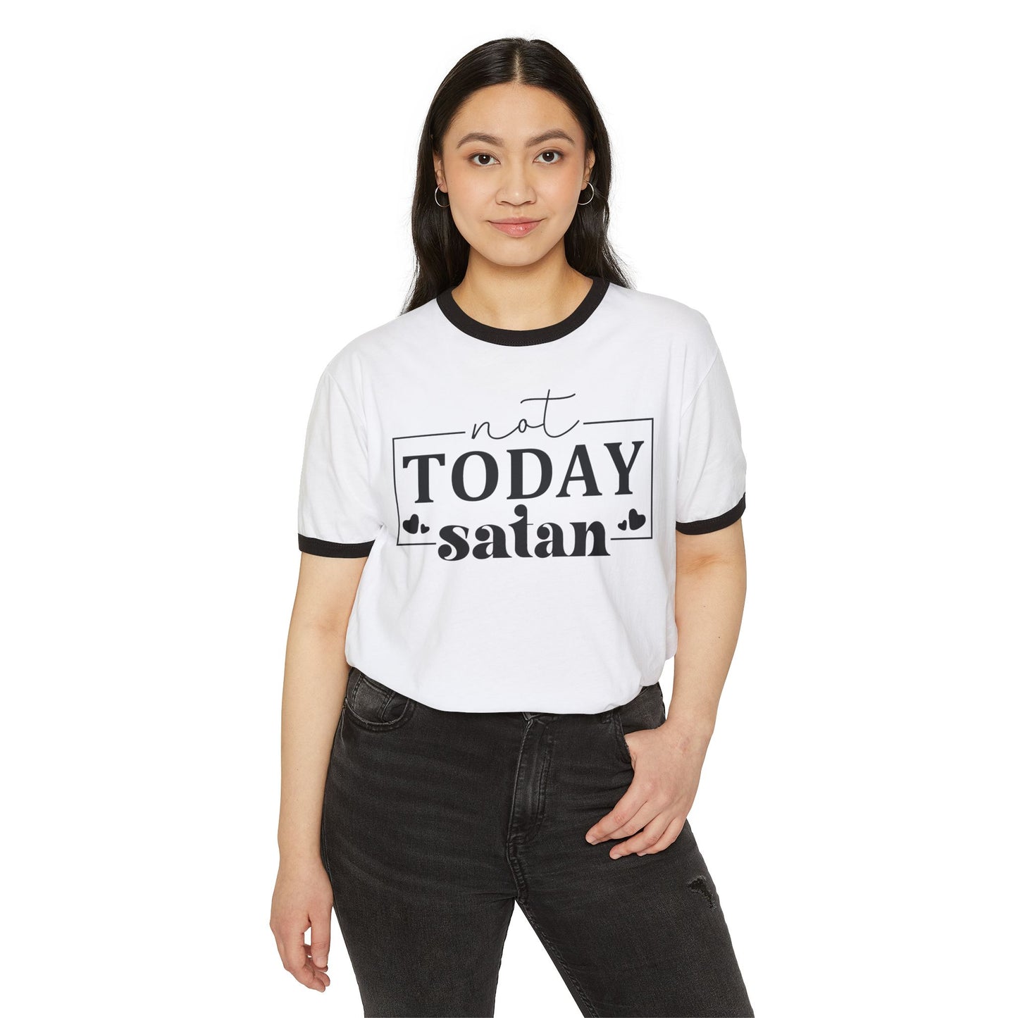 Not Today Satan Unisex Cotton Ringer T-Shirt