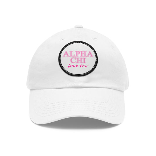 "Alpha Chi Omega Mom" PINK Greek Script Sorority Hat