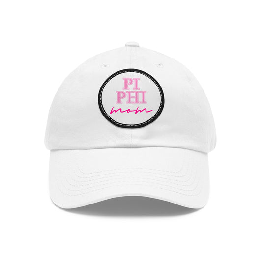"Pi Phi  Mom" PINK Greek Script Sorority Hat