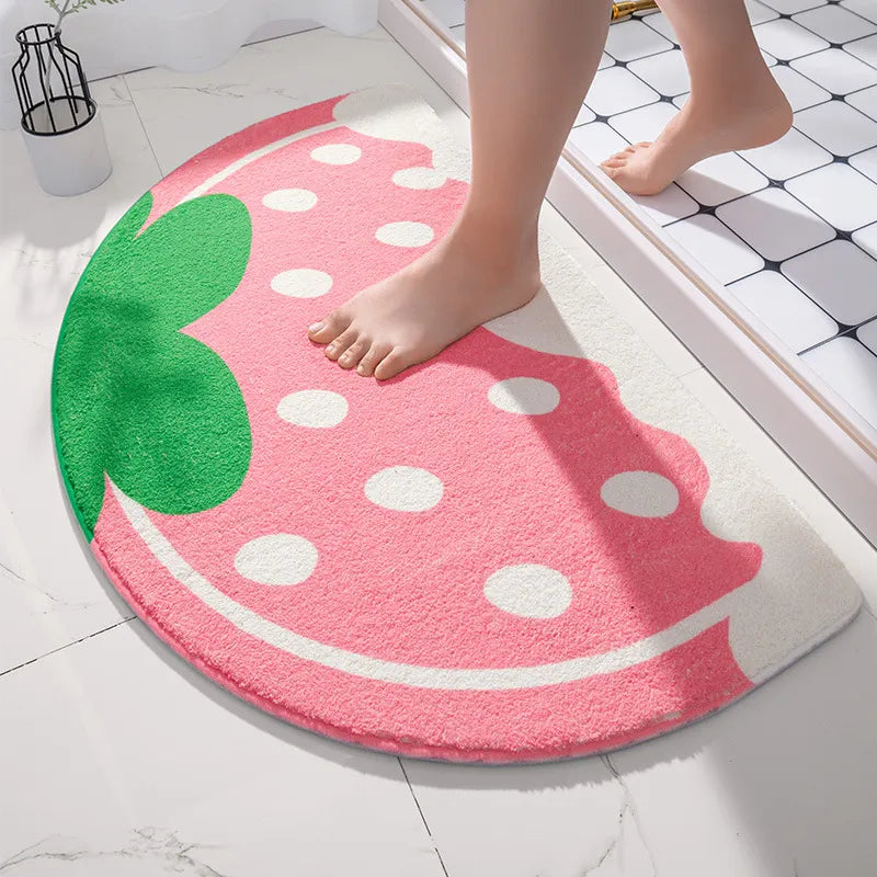 Bath Mats Colorful Designs Half Round Shape pink strawberry