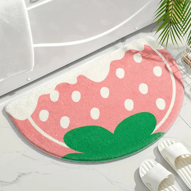 Bath Mats Colorful Designs Half Round Shape pink strawberry