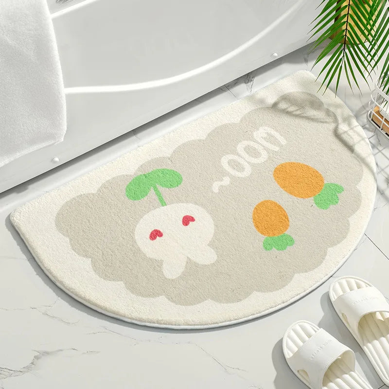 Bath Mats Colorful Designs Half Round Shape"Bunny with carrots"