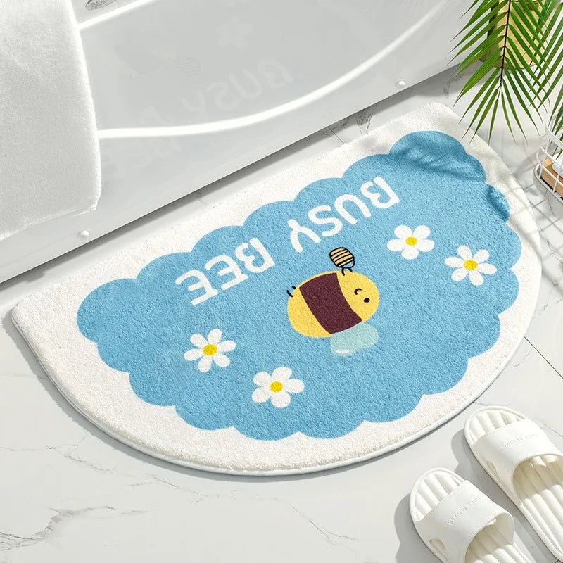 Bath Mats Colorful Designs Half Round Shape "Busy Bee Bumblebee"