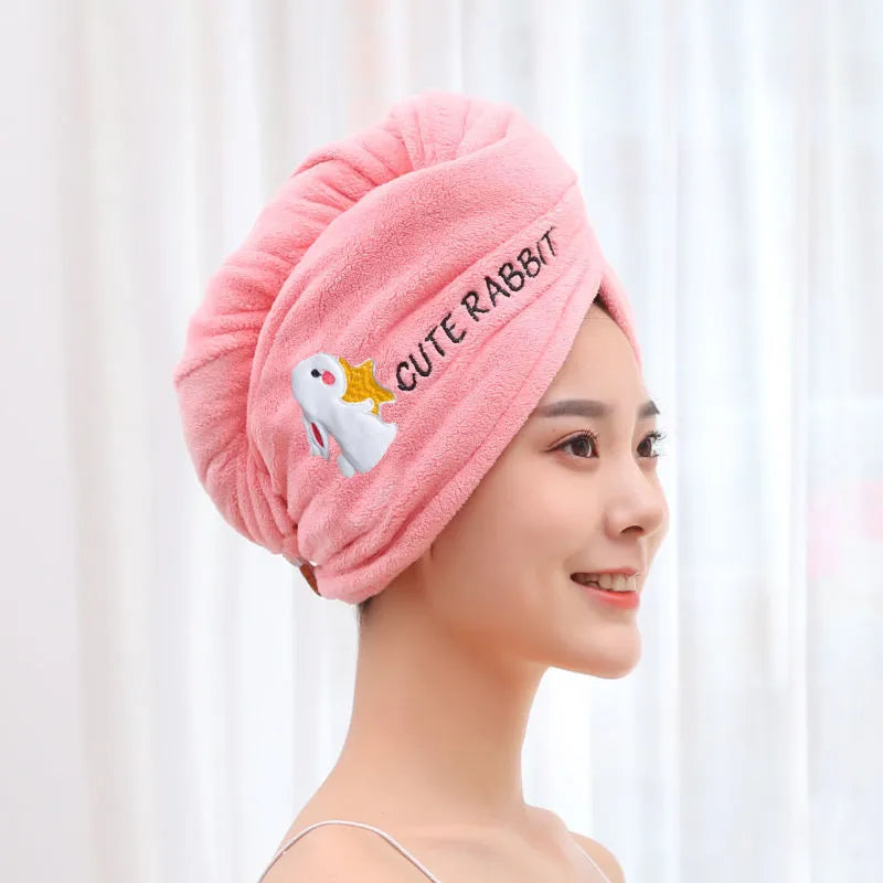 Microfiber Hair Towel & Fun Turban Cute Rabbit Hair Wrap