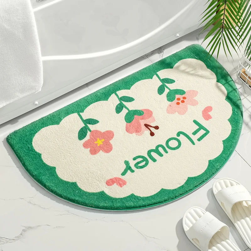 Bath Mats Colorful Designs Half Round Shape Spring Flowers