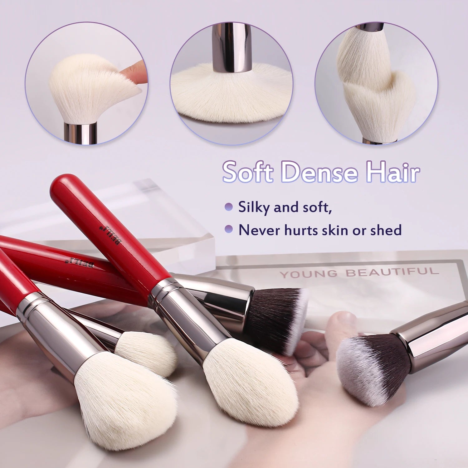 RED BEILI Natural Makeup Brush Sets multiple set options in beautiful red color and style