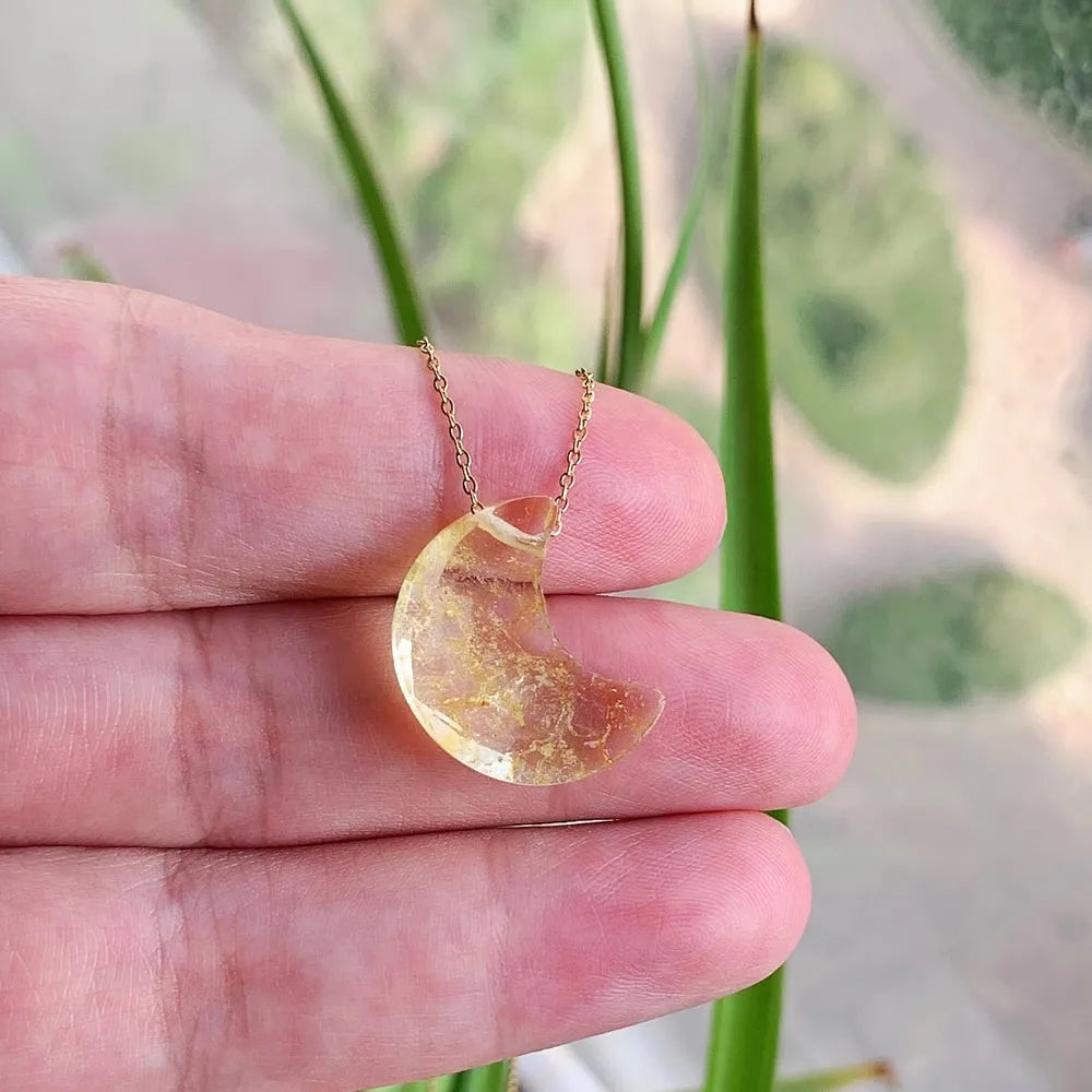 Minimalist Natural Crystal Choker with delicate gold chain and choice of crystal in a moon shape