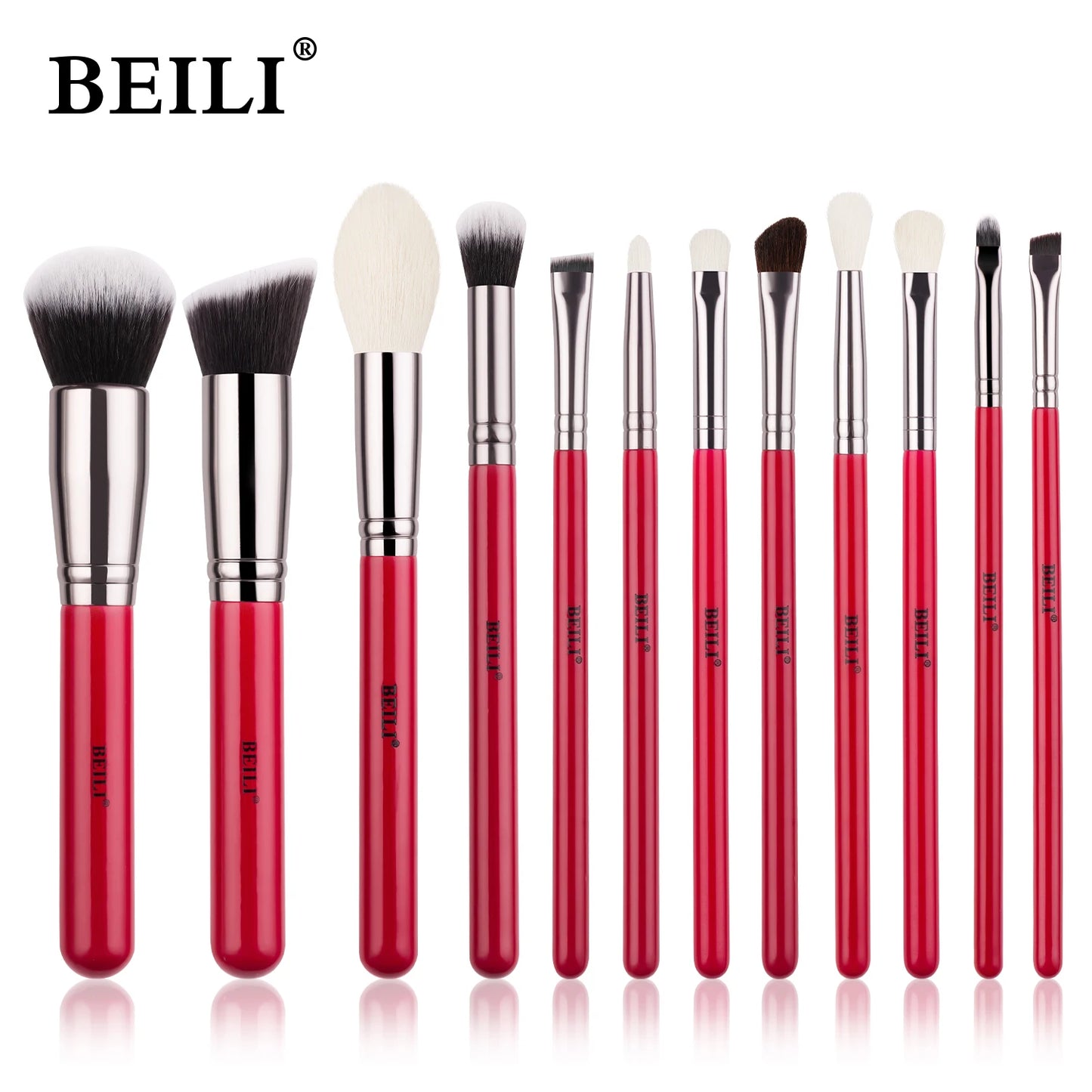 RED BEILI Natural Makeup Brush Sets multiple set options in beautiful red color and style