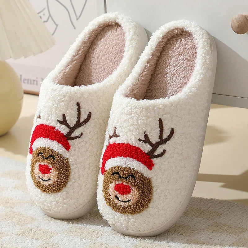 Plush Cozy Slippers Reindeer Designs