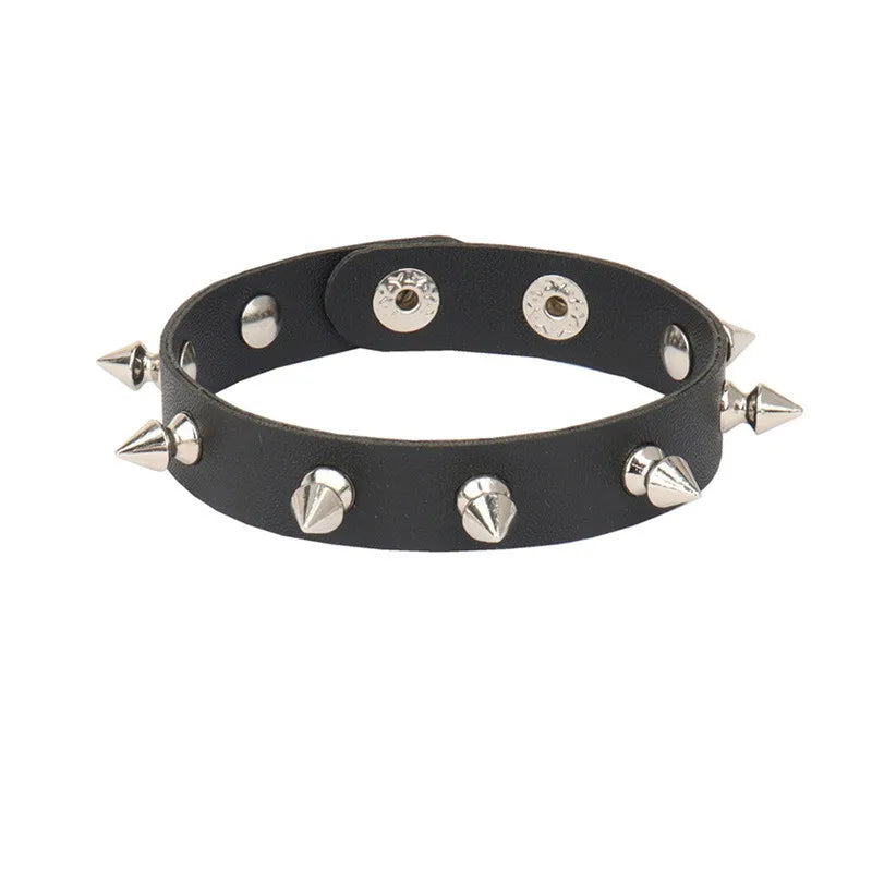 Black Leather Stud Bracelets multiple widths and designs 