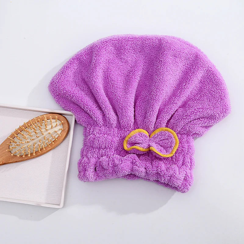 Microfiber Quick Drying Bath Bowknot Wrap Towel Cap Purple