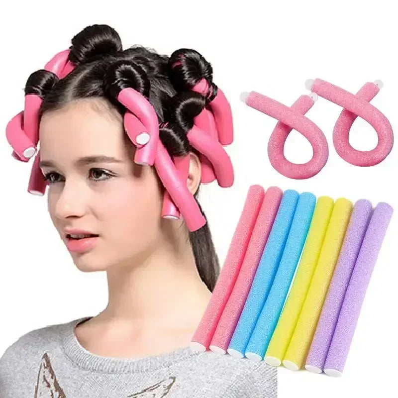 Curl Queen 10pcs Heatless Hair Curler Set multi colors