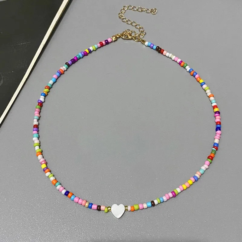 Nature Shell Love Heart Choker Necklace in Rainbow Colors