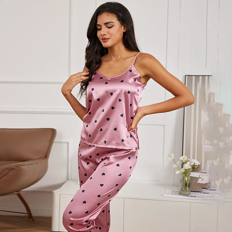 Cami and Vest Sexy Lingerie Pajamas Set pink hearts