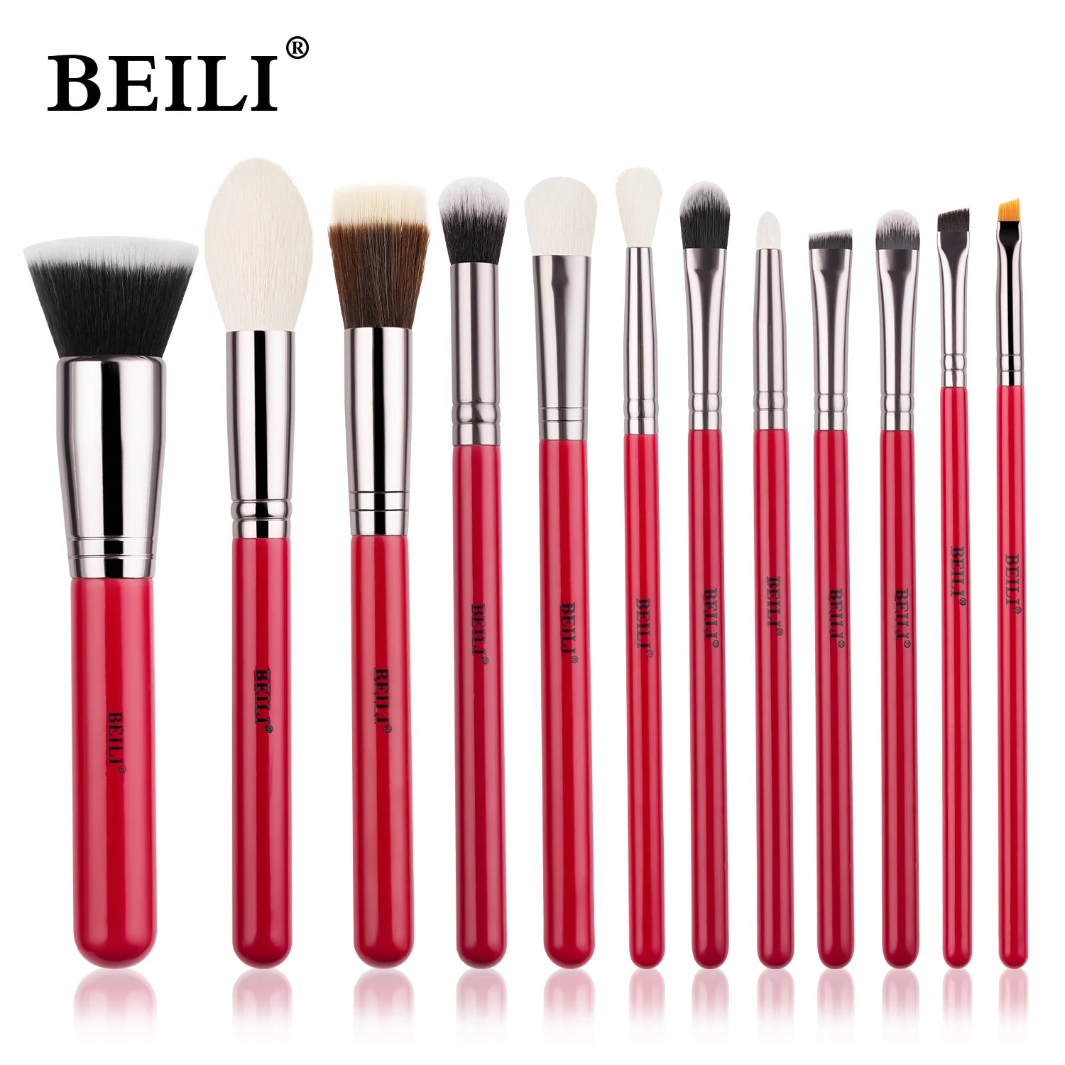 RED BEILI Natural Makeup Brush Sets multiple set options in beautiful red color and style