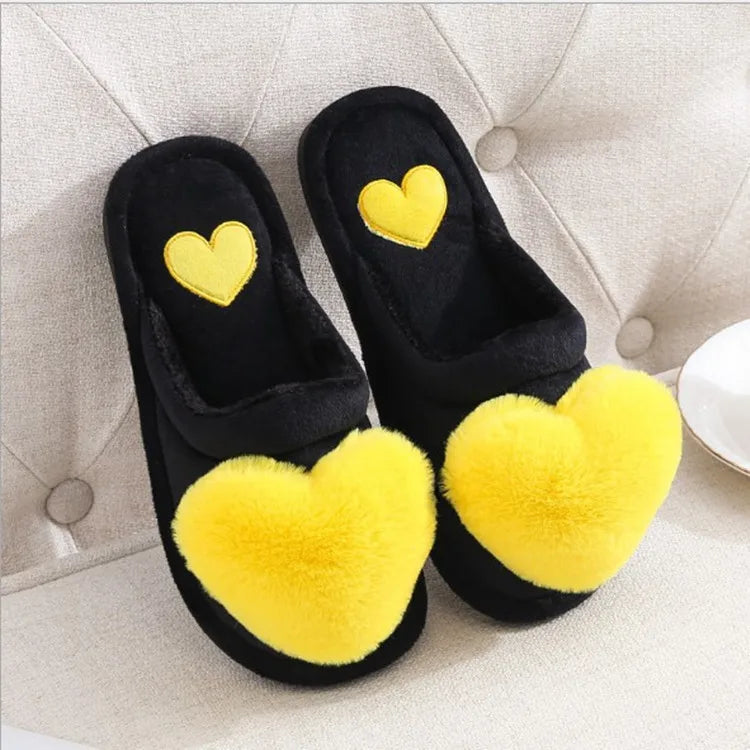 Cozy and Fuzzy Heart Shaped Slippers Black and Yellow