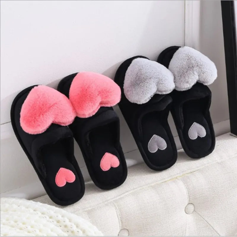 Cozy and Fuzzy Heart Shaped Slippers