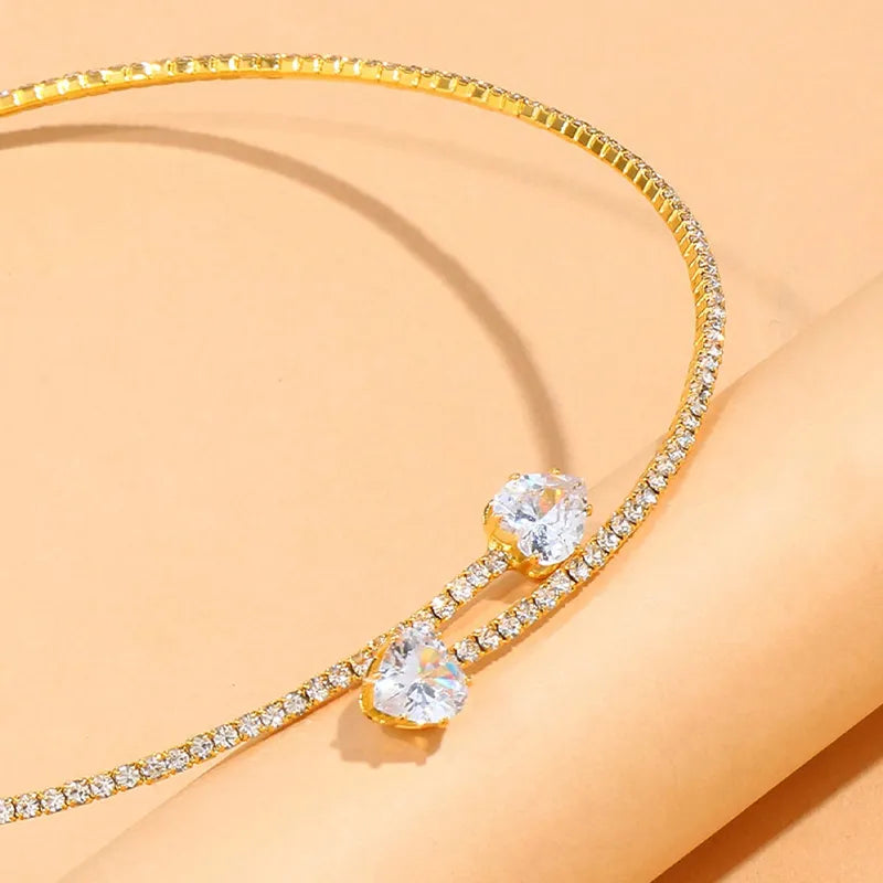 Glitzy Rhinestone Heart Collar Choker Necklace