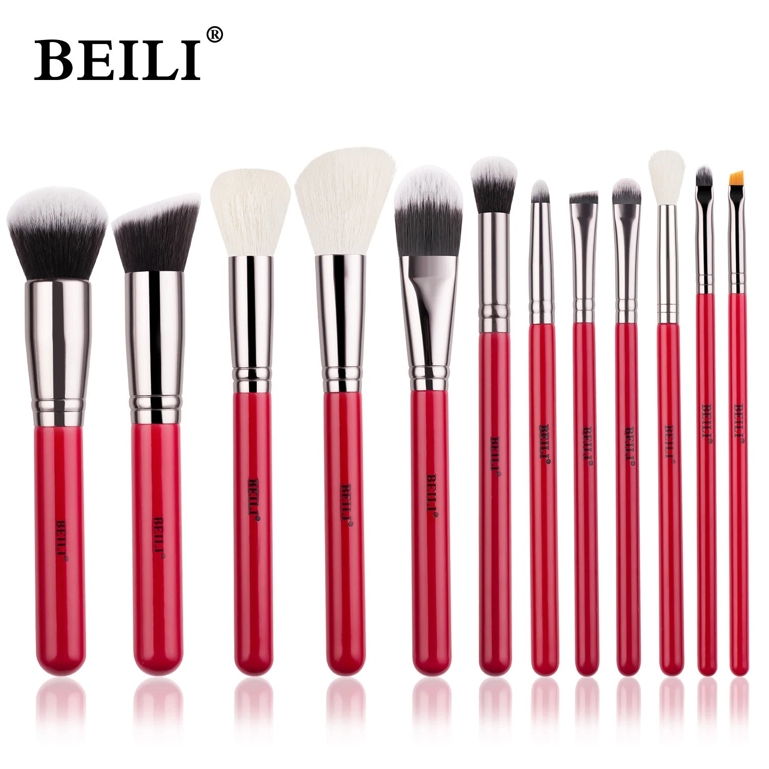 RED BEILI Natural Makeup Brush Sets multiple set options in beautiful red color and style