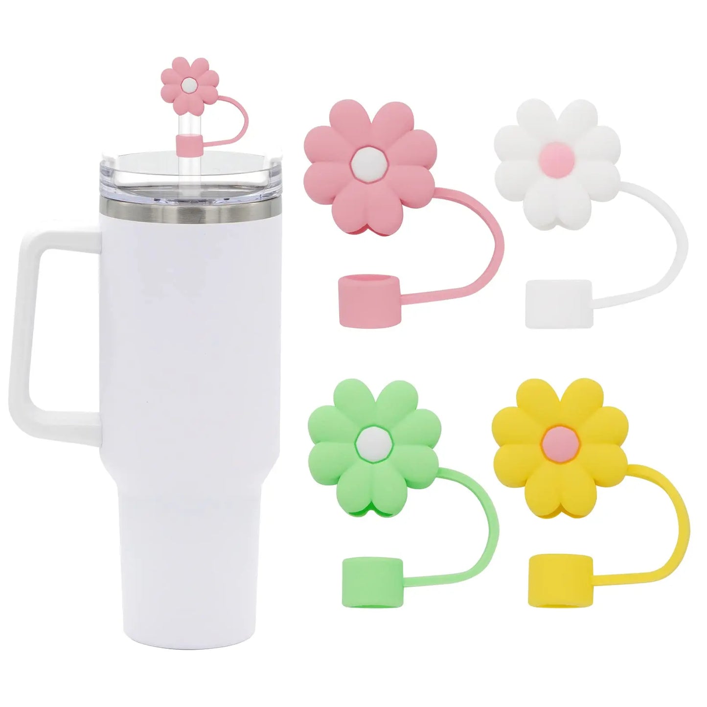 Cute Silicone Straw Covers Cap for Stanley Cup 4Pcs flower designs