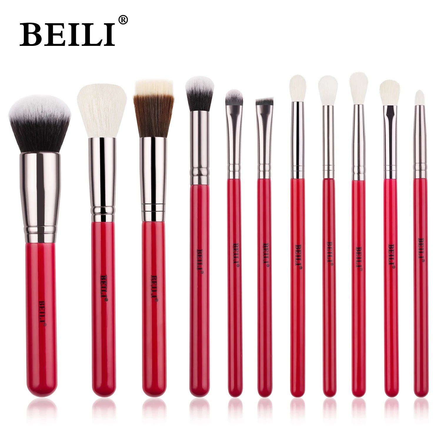 RED BEILI Natural Makeup Brush Sets multiple set options in beautiful red color and style