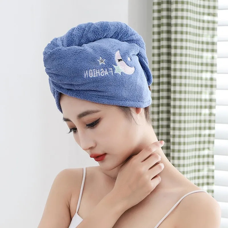 Soft Microfiber Towel Spa Turban blue with moon and stars