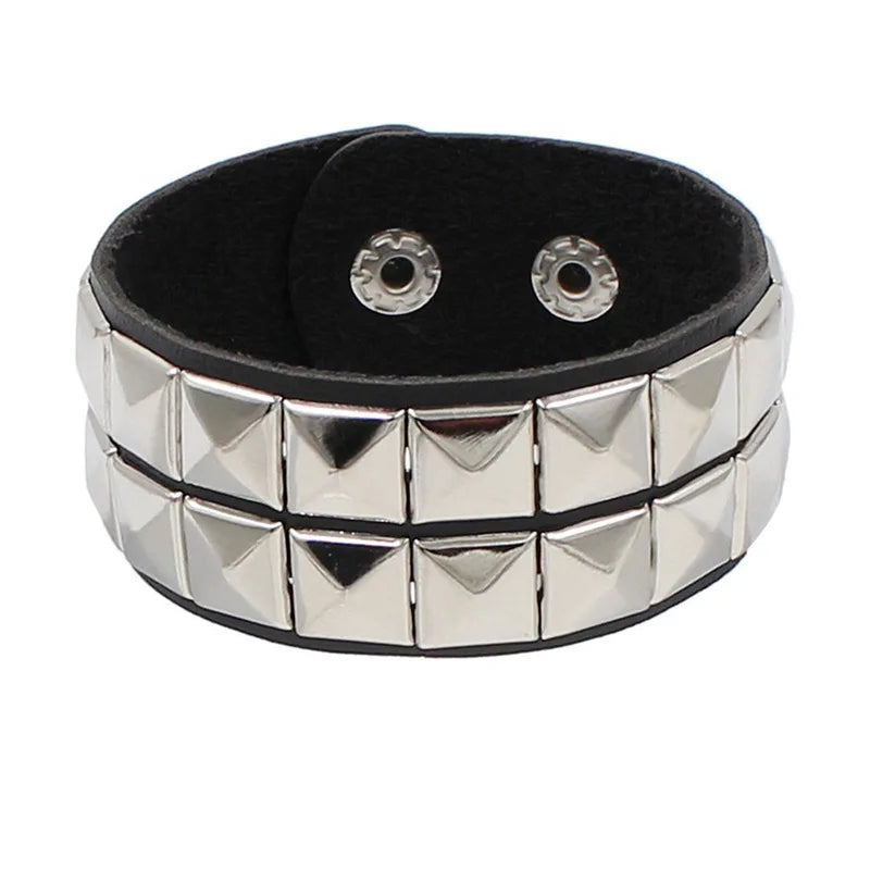 Black Leather Stud Bracelets multiple widths and designs 