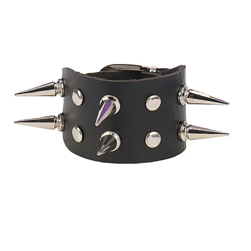 Black Leather Stud Bracelets multiple widths and designs 