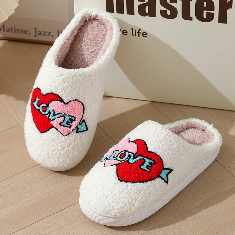 Plush Cozy Slippers Heart Designs