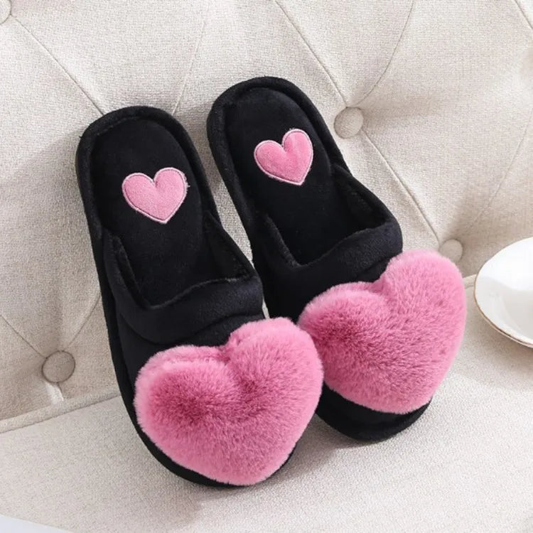 Cozy and Fuzzy Heart Shaped Slippers Black and Pink