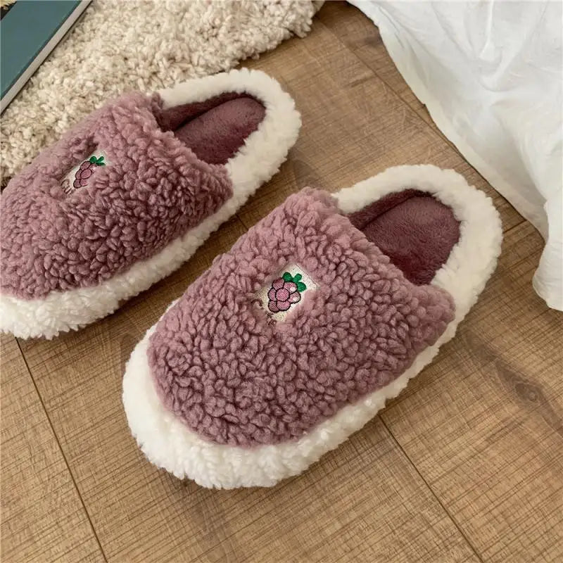 Cute Fuzzy Cartoon Patterned Slippers  purple with grapes