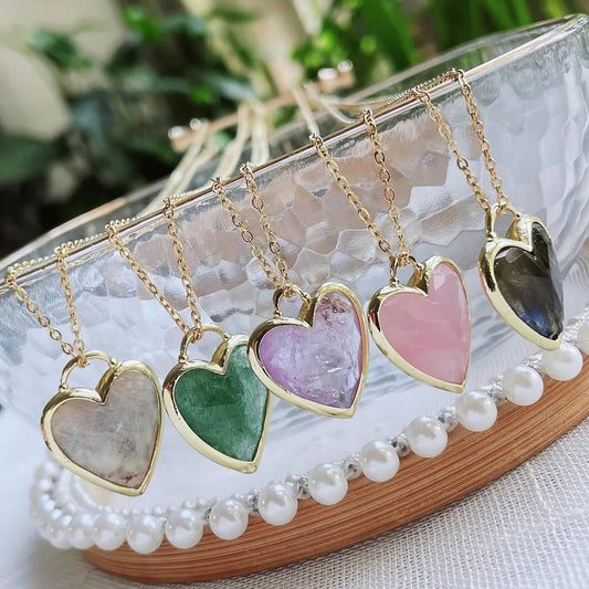 Crystal Pendant Heart Necklace on Gold Link Chain choice of Heart Crystal