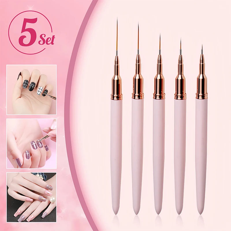 5 Pcs Nail Art Magic Brushes Set Pink