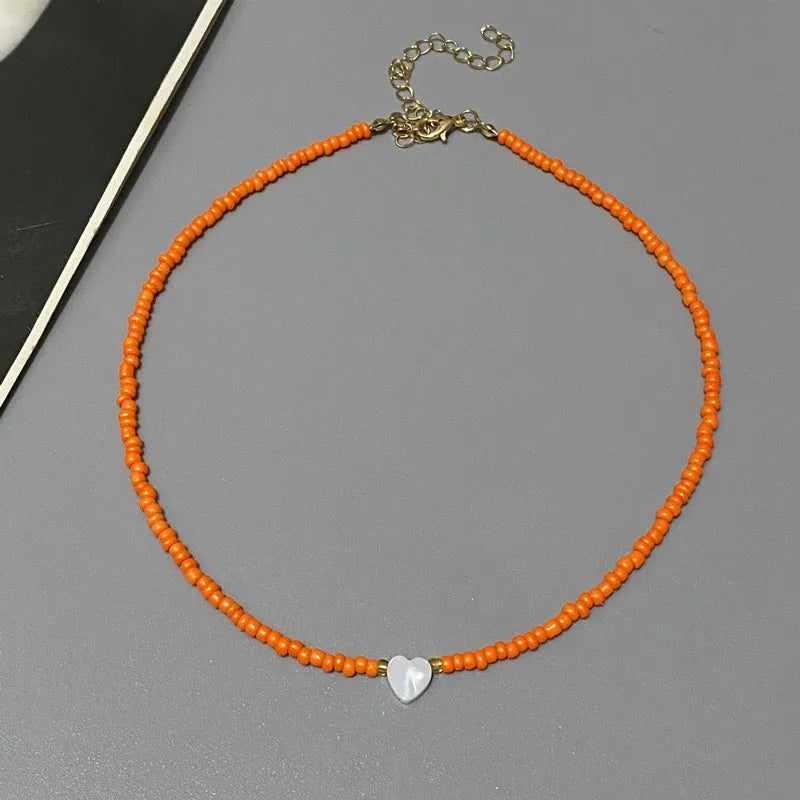 Nature Shell Love Heart Choker Necklace Orange