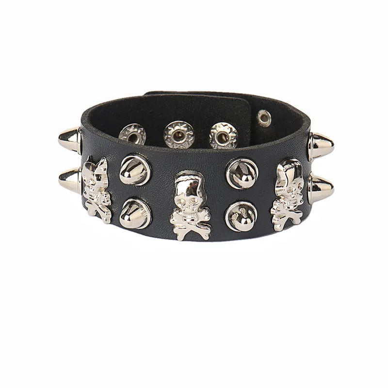 Black Leather Stud Bracelets multiple widths and designs 