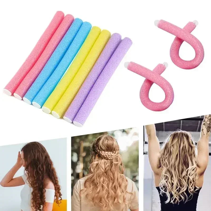 Curl Queen 10pcs Heatless Hair Curler Set multi colors