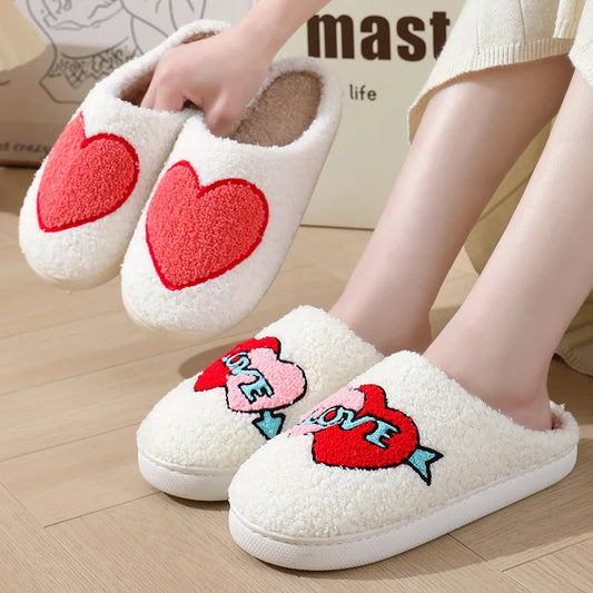 Plush Cozy Slippers Heart Designs