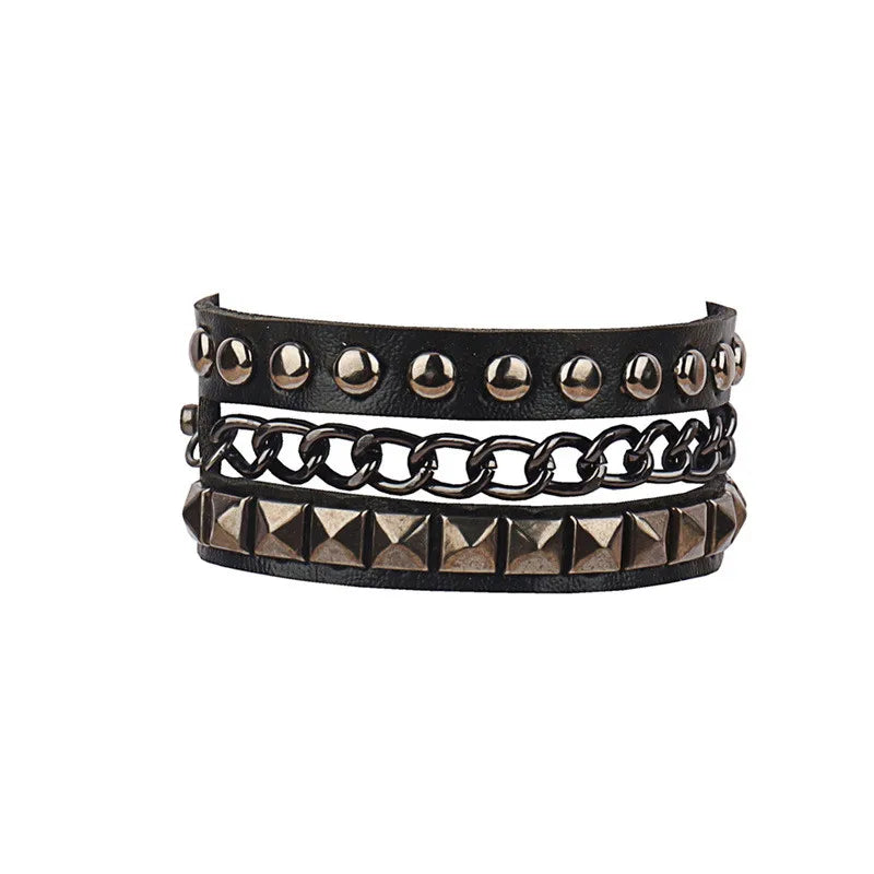 Black Leather Stud Bracelets multiple widths and designs 