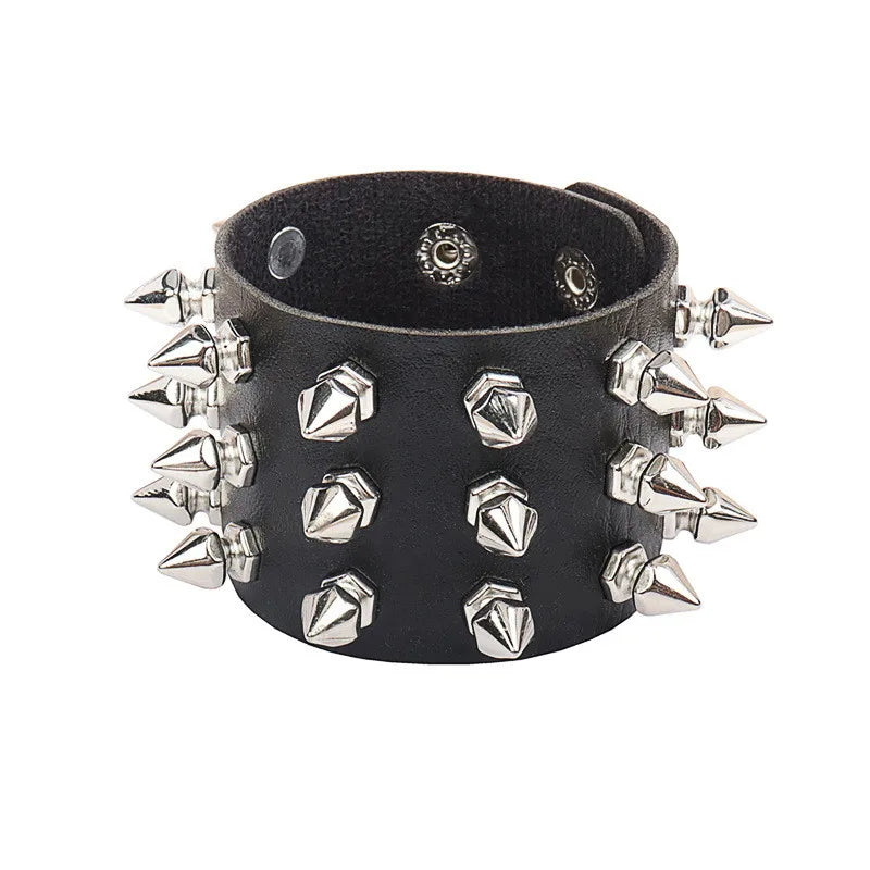 Black Leather Stud Bracelets multiple widths and designs 