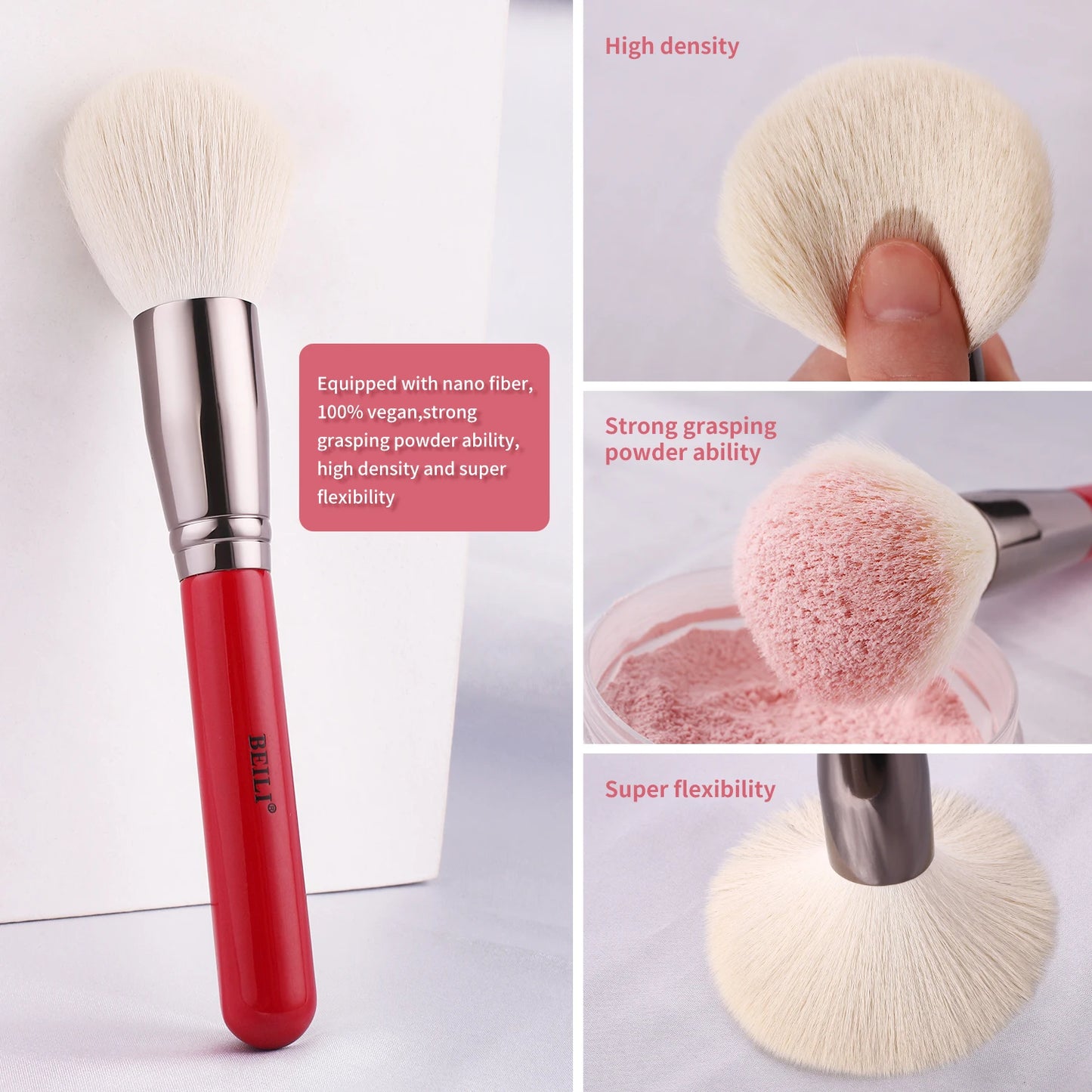 RED BEILI Natural Makeup Brush Sets multiple set options in beautiful red color and style