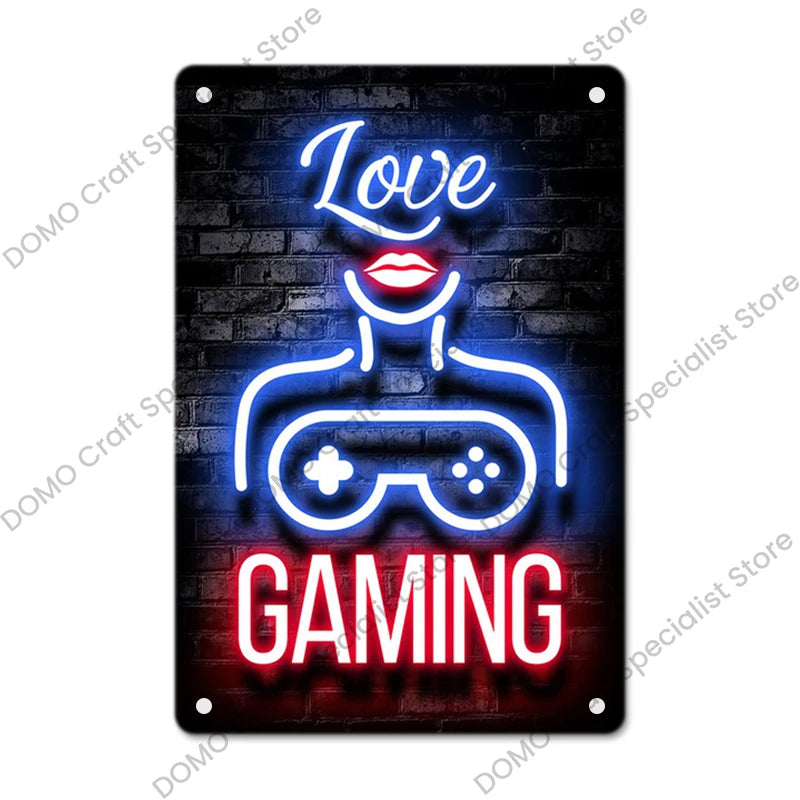 Neon Look Gaming Vintage Metal Sign