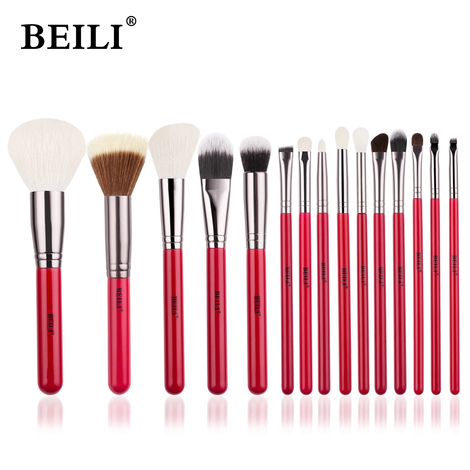 RED BEILI Natural Makeup Brush Sets multiple set options in beautiful red color and style