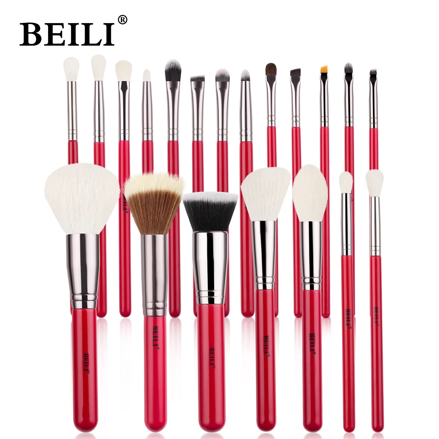 RED BEILI Natural Makeup Brush Sets multiple set options in beautiful red color and style