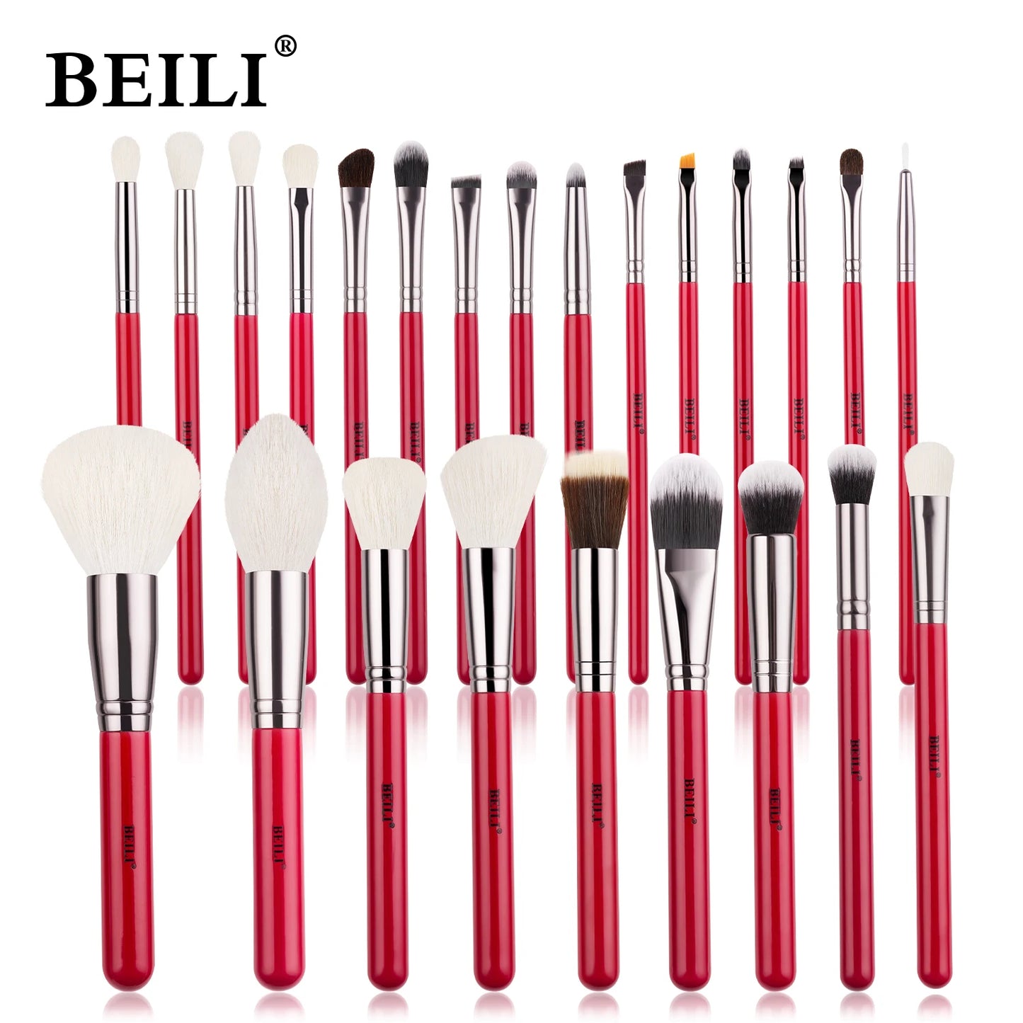 RED BEILI Natural Makeup Brush Sets multiple set options in beautiful red color and style